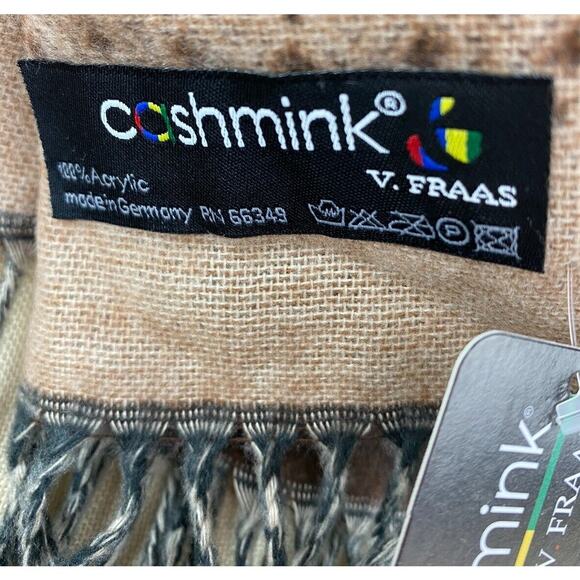 V. Fraas Cashmink Scarf Brown Leopard Print Scarf with Fringe NWT - Picture 5 of 5